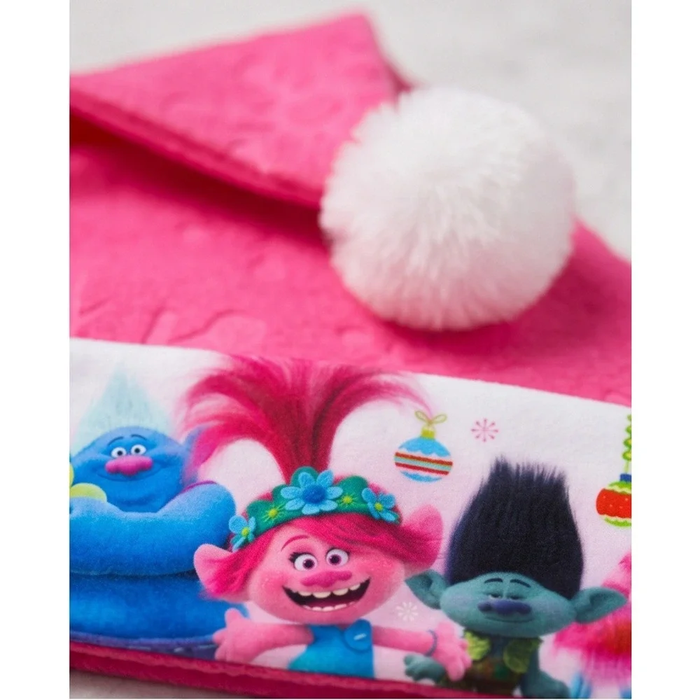 DreamWorks‎ Trolls Kids Pink Santa Hat Christmas Snowflake Holiday Cap NWT